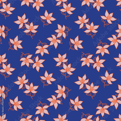Vintage seamless floral pattern. Liberty style background of small mauve and lilac flowers. Small flowers scattered over a white background. Stock for printing on surfaces