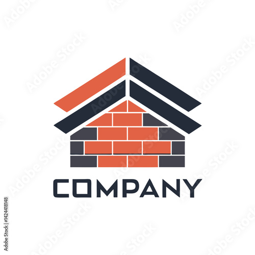 Construction Company Logo with Roof and Brick Design