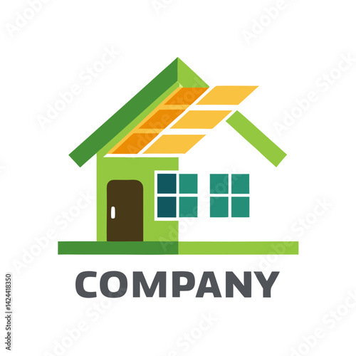 Green Solar House Energy Company Logo Template Design
