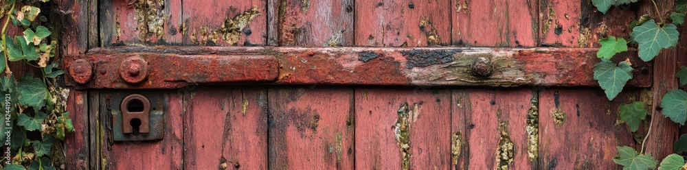 Weathered Red Wooden Door with Vines (1)