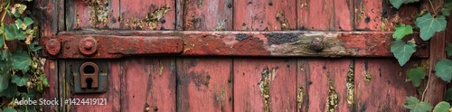 Obraz na płótnie Weathered Red Wooden Door with Vines (1) w salonie