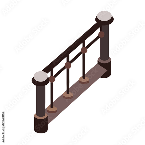 Isometric Brown Railing Illustration Against Black Background