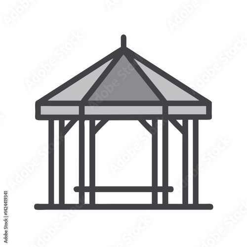 Simple Gray Gazebo Icon on Black Background Illustration