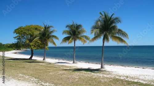 Florida Beach Scene with Palm Trees