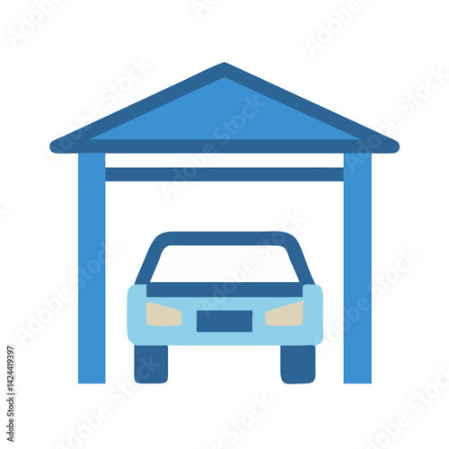 Blue Carport Icon: Vehicle Storage and Protection Symbol