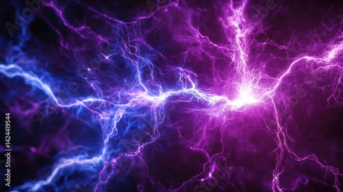 Blue and purple plasma lightning creating electric background
