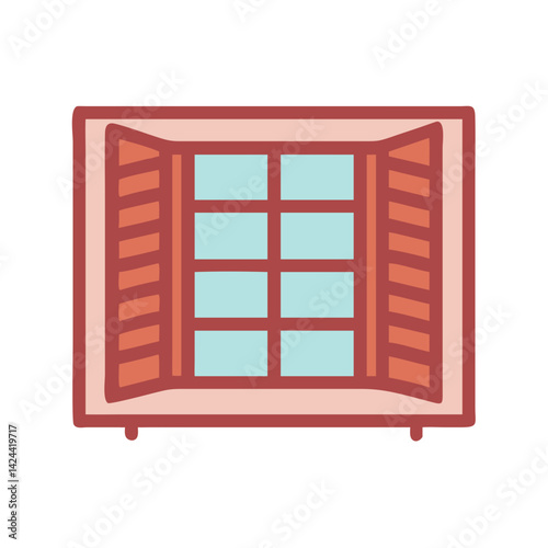 Charming illustration of window with open shutters design