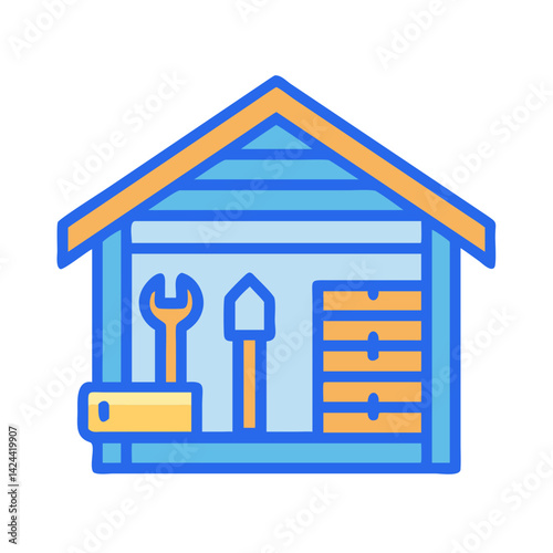 Colorful Icon Illustration of a Workshop and its Tools