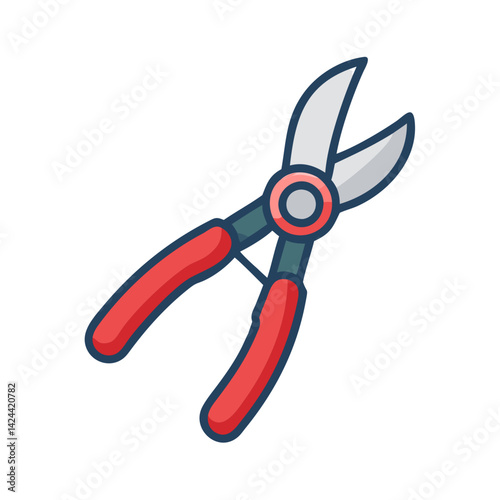 Red handled pruning shears illustration on black background