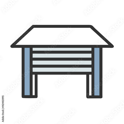 Iconic Garage Illustration with Horizontal Lines and Modern Design
