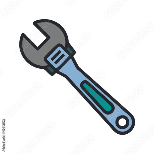 Adjustable wrench icon on black background, construction tool