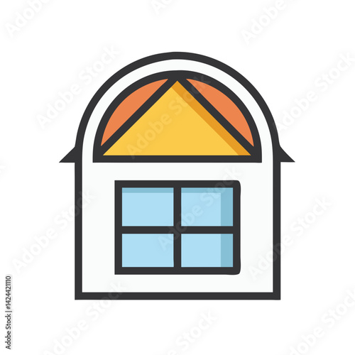 Arched Window Icon with Four Panes of Glass