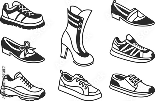 Shoe Icon Design Set. Footwear Icons Collection. Fashion Shoe Icon Pack. Minimal Shoe Icon Illustration