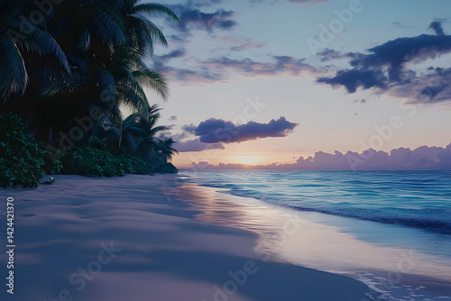 Tropical sunset paradise on a secluded beach. photo