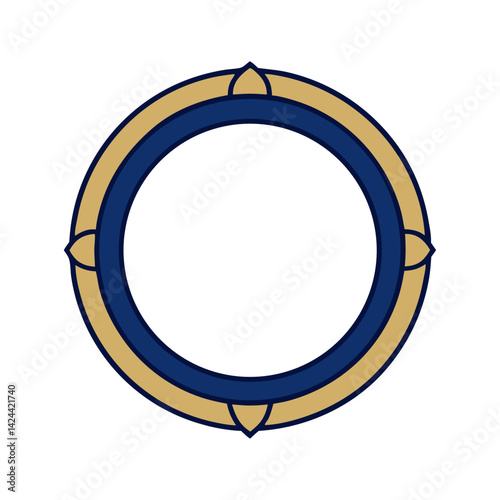 A meticulously designed circular graphic with an eye-catching color palette of gold and navy blue, ideal for conveying themes of elegance, and sophistication. 