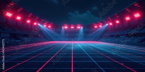 Dark grid pattern with moving lines resembling a sports stadium , abstract texture, stadium, grid