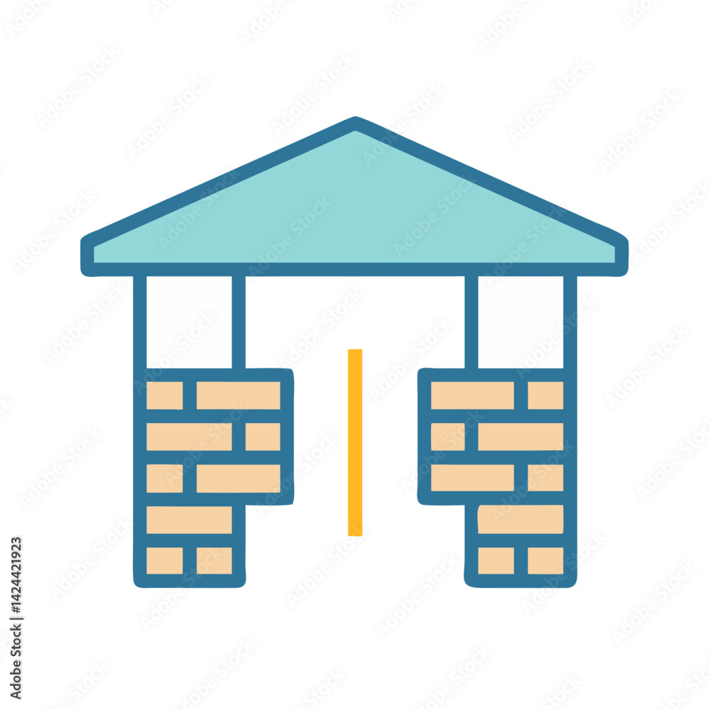 Minimalist brick archway illustration with blue and yellow Minimalist brick archway illustration with blue and yellow
