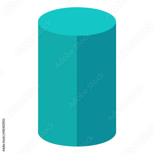 Teal cylinder, geometric shape, 3D rendering, simple form, clean design, basic shape, solid color, cylinder shape, geometry, design element, visual element, illustration, graphic design, digital art.