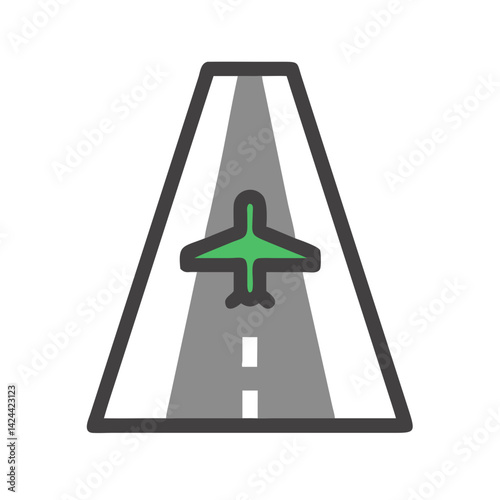 Airplane landing on runway, airport arrival illustration