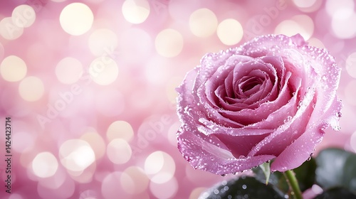Dew-kissed pink rose, bokeh background (1)