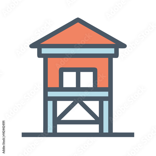 Lifeguard tower icon, summer safety symbol for beach