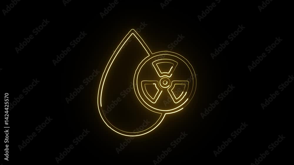 glowing neon contamination warning icon, isolated, black background, hd motion graphic animation glowing neon contamination warning icon, isolated, black background, hd motion graphic animation