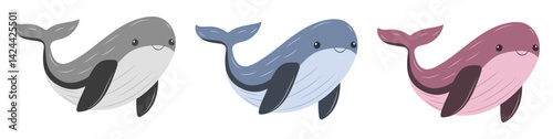 Whale vector illustration. Simple hand drawn, cartoon, flat illistration. Printing, art print, greeting card, pattern, design, etc. Illustration for kids