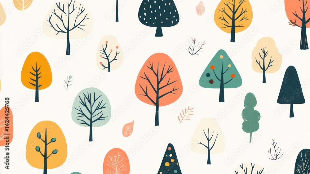Obraz premium Colorful stylized trees pattern on light background for design texture