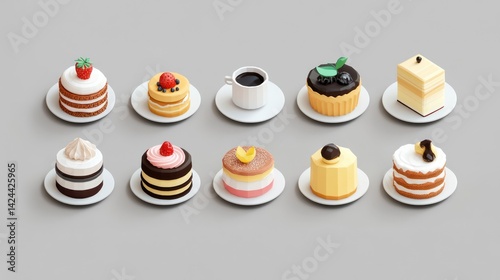 Assorted Cakes and Coffee on Plates photo