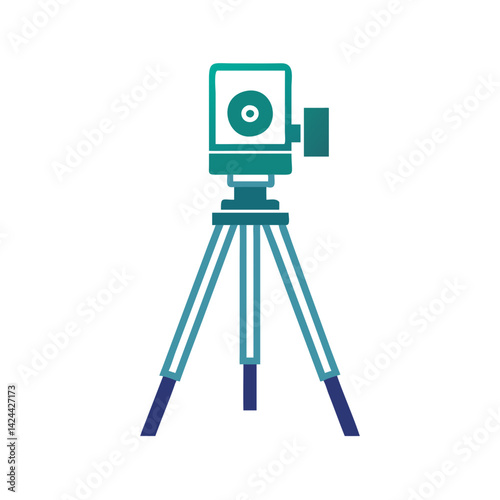 Vintage Camera on Tripod Vector Art Illustration