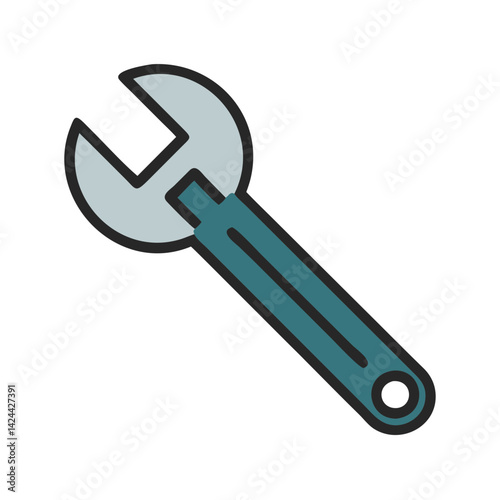 Illustration of a single wrench tool on black background