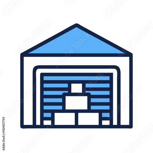Illustration of a blue and white modern garage