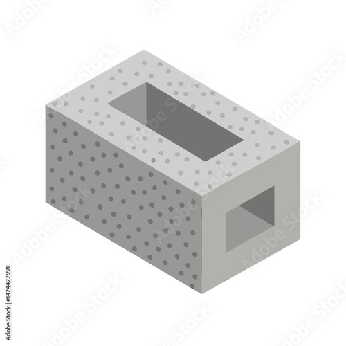 Isometric Concrete Block: Gray Hollow Core Construction Material