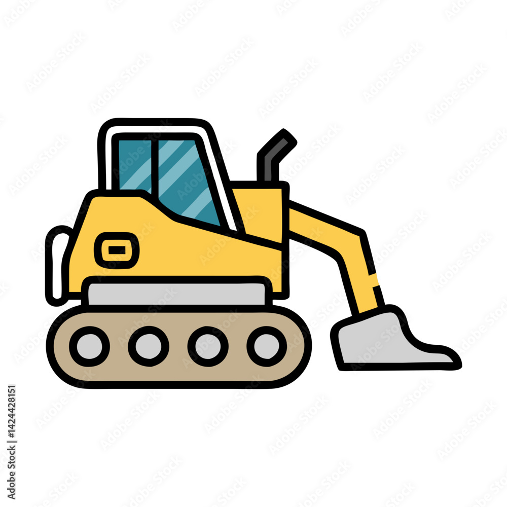 Fototapeta premium Yellow bulldozer crawler illustration isolated on black background.