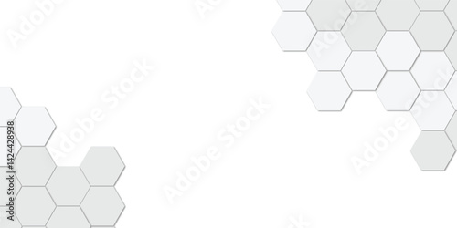 Abstract technology white and grey geometric hexagon shape on transparent background vector.