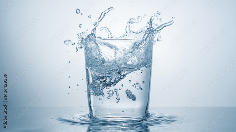 Splashing water glass captured in motion against light Splashing water glass captured in motion against light