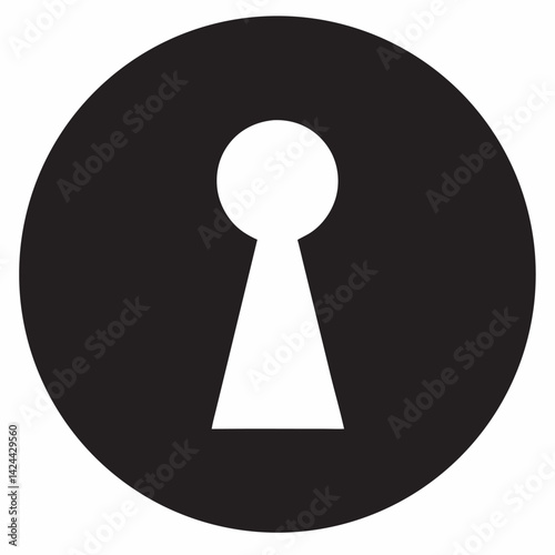 Key Hole Black and White Round Icon  vector silhouette 