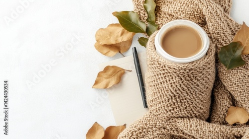 Cozy Autumn Coffee Break on a White Surface