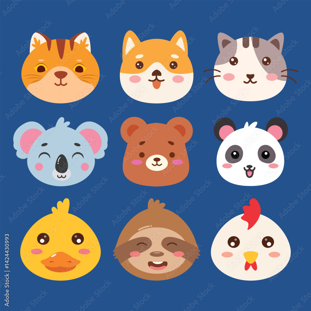 Fototapeta premium Cute animal avatar collection set