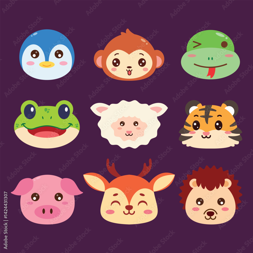 Fototapeta premium Cute animal avatar collection set
