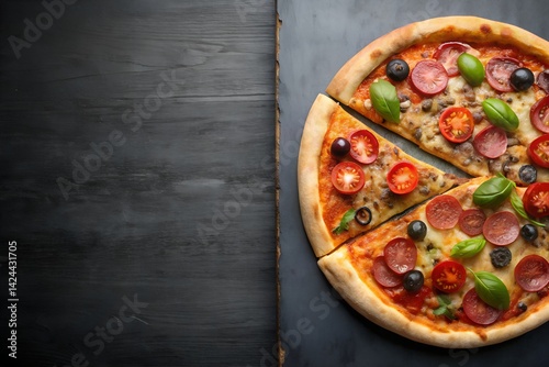 Side positioned pizza with clear area for inserting text ideal for marketing campaigns food blog graphics and restaurant ads milkyhexddway Backgrounds for advertising poster banner flyer billboard 2 photo