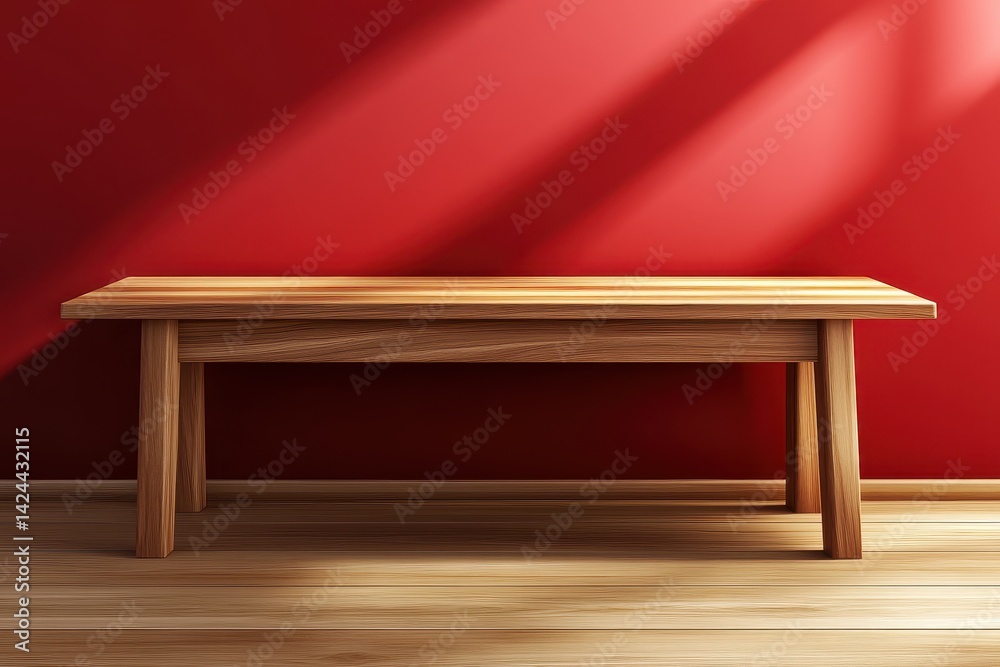 Wooden table in a red room