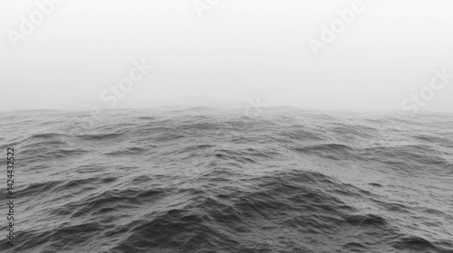 Gray foggy sea waves at horizon