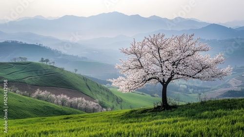 Spring Blossom Tree on Rolling Hills (1)