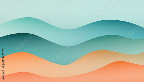 Soft pastel abstract wave background with layered flowing curves in orange teal and beige gradient for modern design