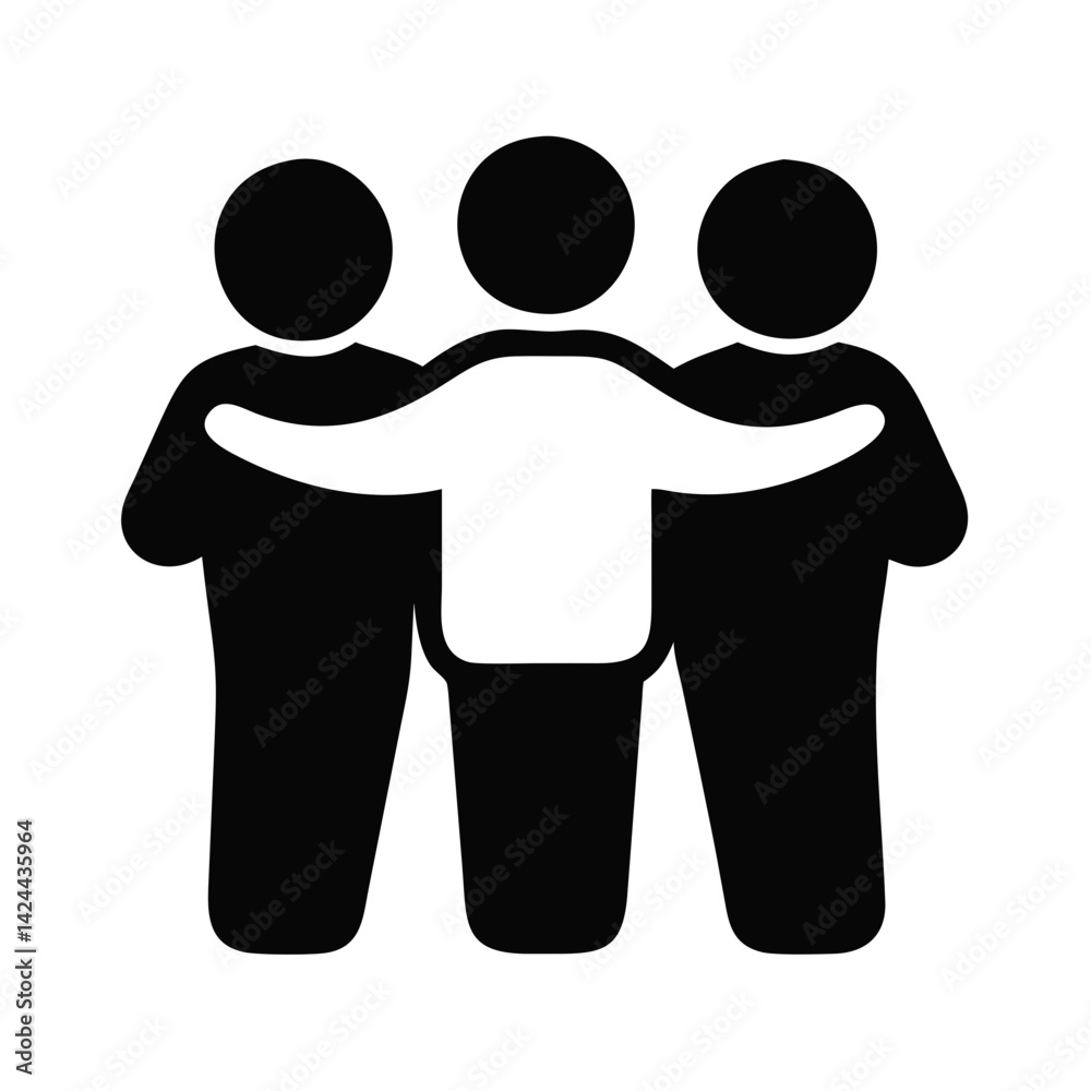 Group of friends hugging together silhouette on a white background