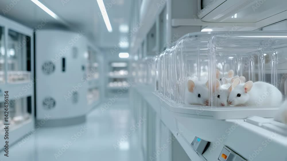 Lab Mice Protection Laboratory mice in transparent containers in a sterile environment ...