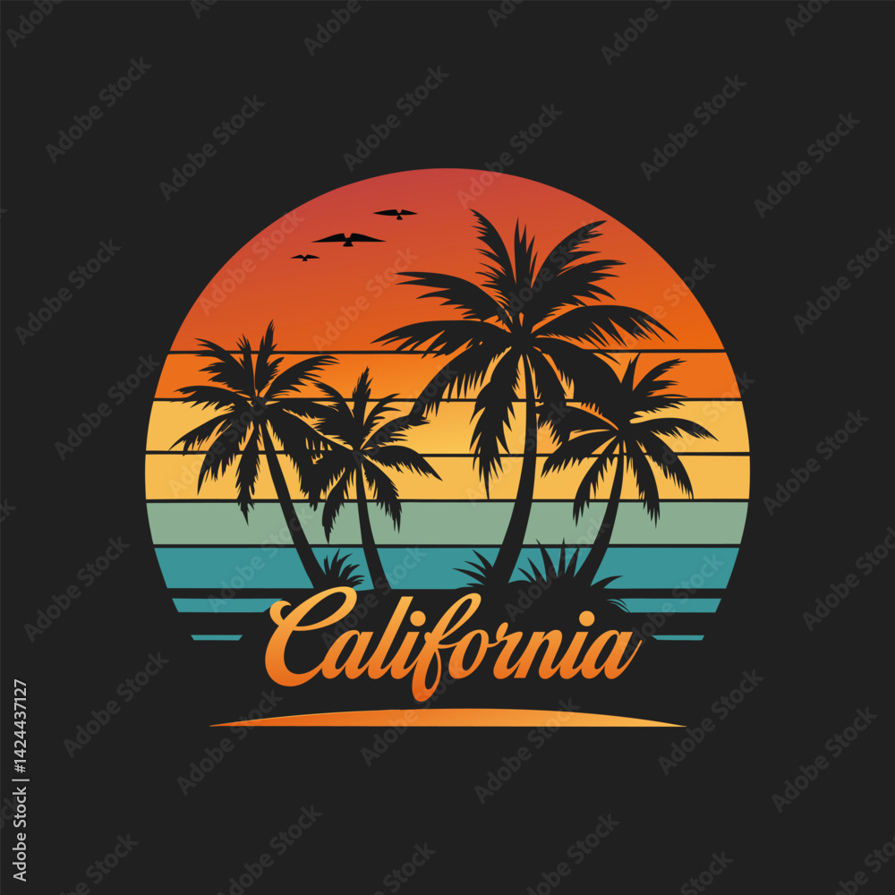 Naklejka premium palm trees silhouette t shirt design. t-shirt design vector for print