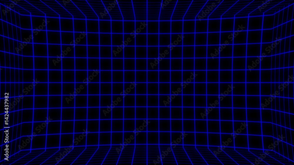 Blue neon grid room, Futuristic virtual space animation background Blue neon grid room, Futuristic virtual space animation background