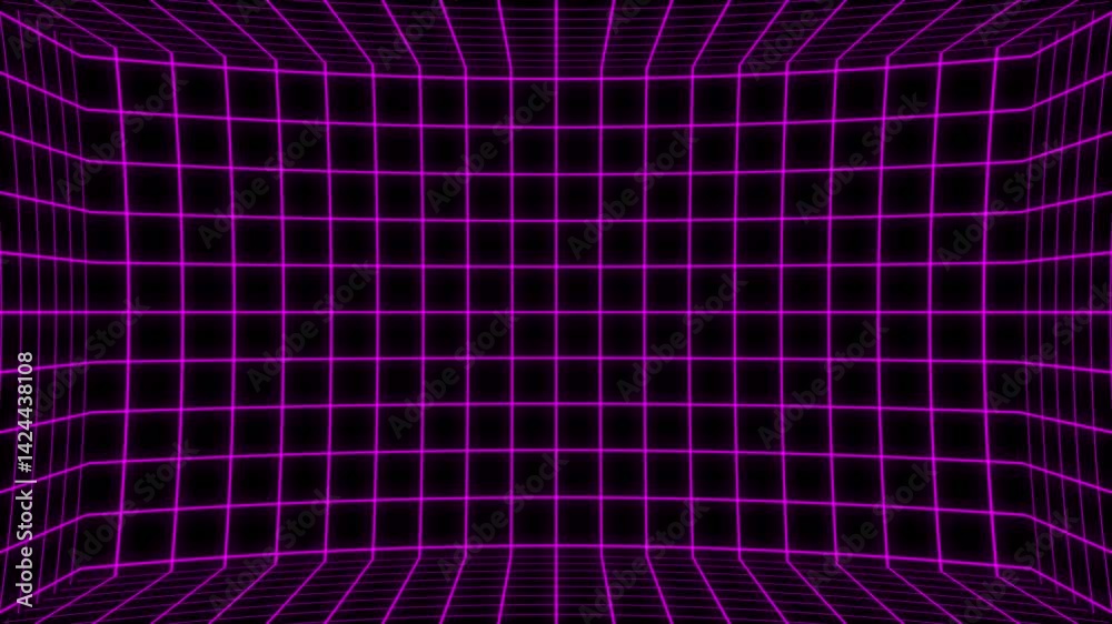 Purple neon grid room, Futuristic virtual space animation background Purple neon grid room, Futuristic virtual space animation background